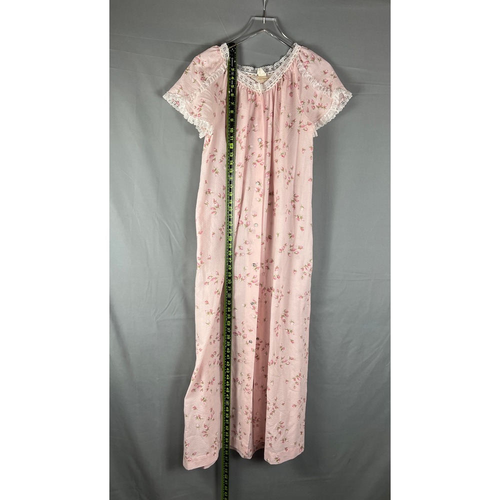 Komar Long Nightgown Duster Robe Womens Medium Light Pink Floral Button Front